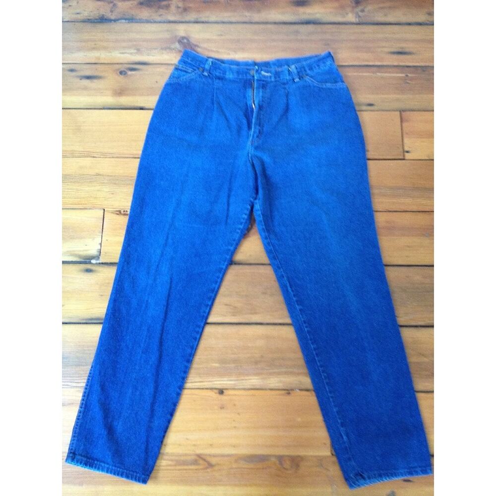 Vtg Wrangler USA Dark Wash Straight Leg Pleated Front High Waist Jeans 32" Waist